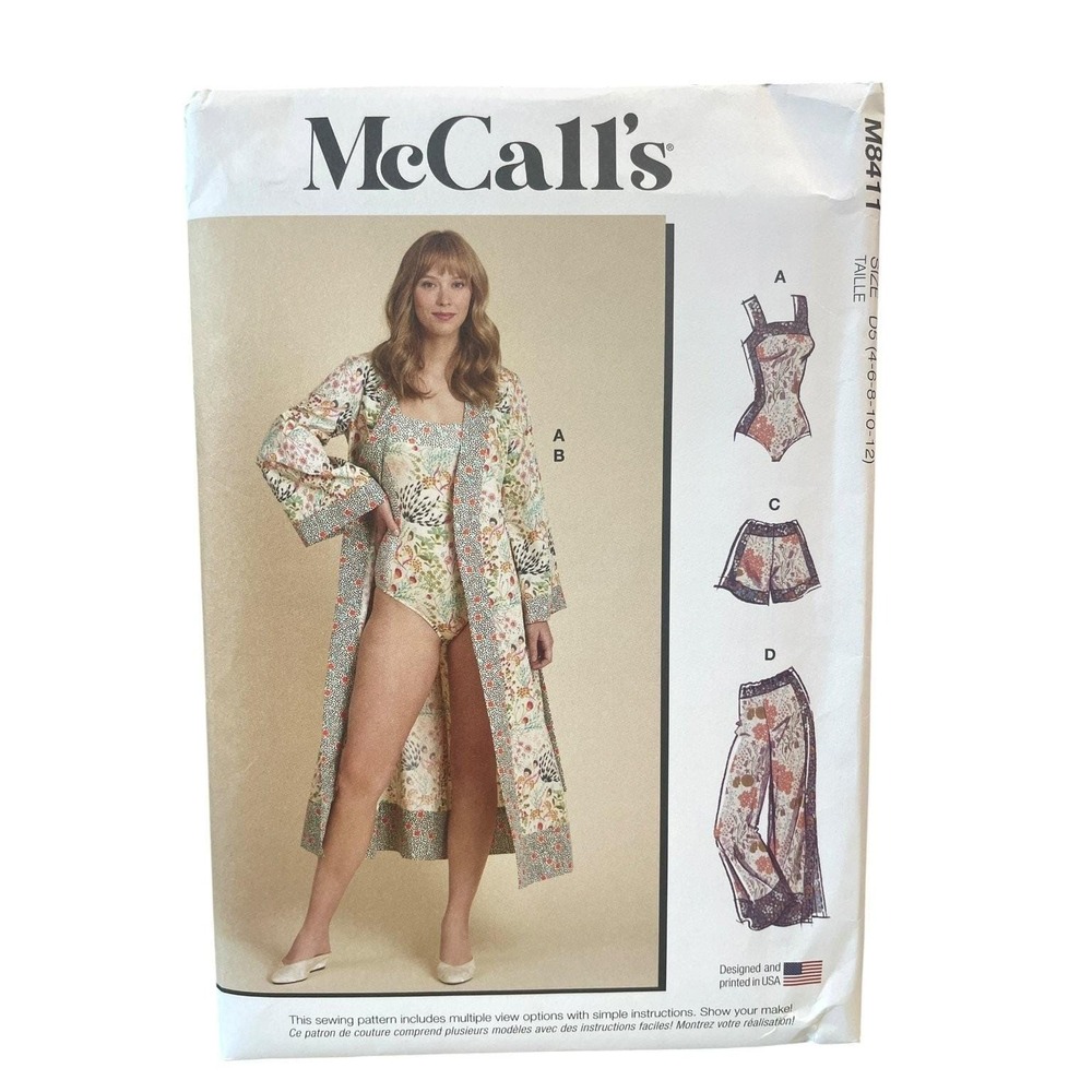 McCall's M8411 Bodysuit Robe Shorts Pants Misses Loungewear 4-12 Easy UNCUT